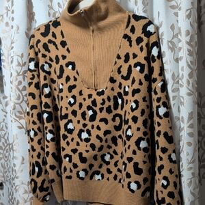 Nine West Tan Leopard Cowl Neck Sweater